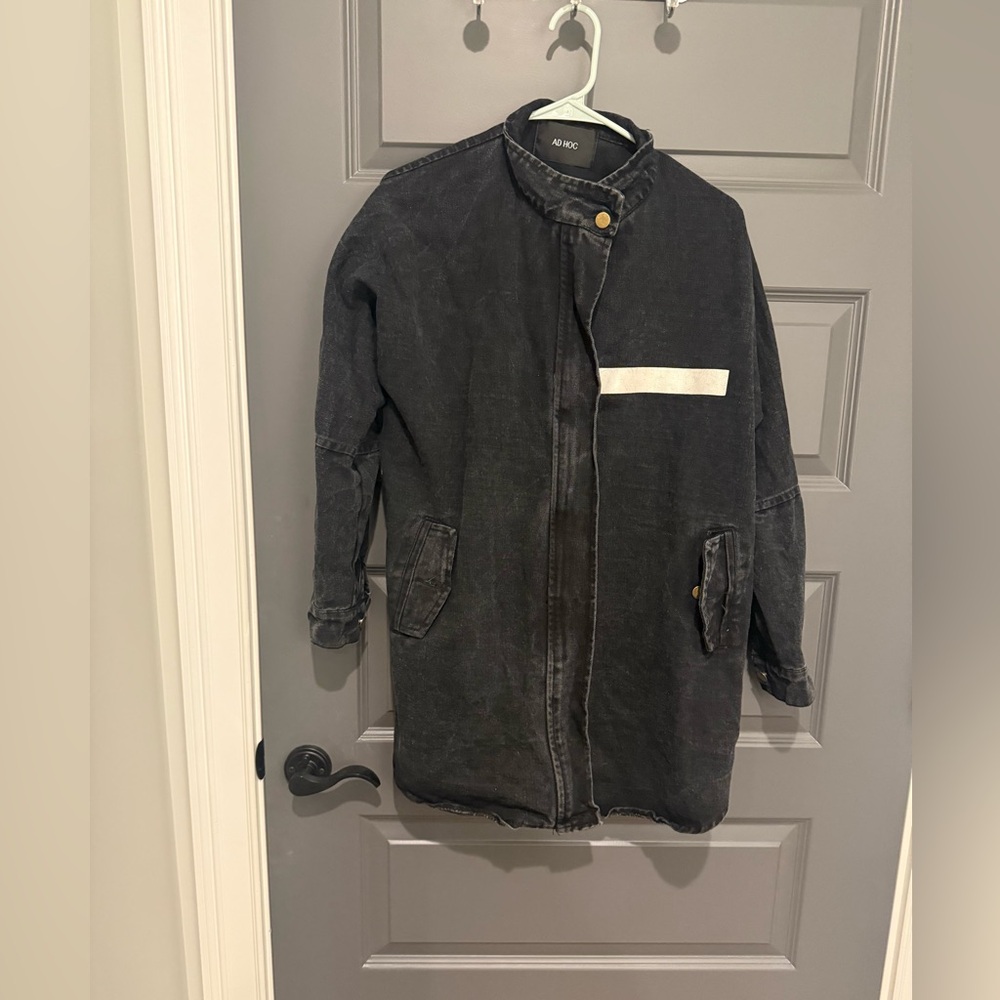 Ad Hoc Black Utility Denim Zip Up Jacket with White Line Size Large
